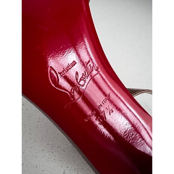 CHRISTIAN LOUBOUTIN Apostropha 80mm Slingback beige patent leather heels sz 37.5 - Picture 8 of 10